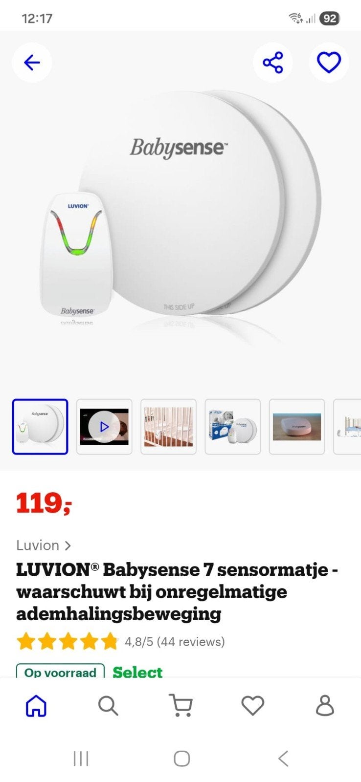 Luvion Babysense 7 Sensormatje - Ademhalingsmonitor, Kinderen en Baby's, Ophalen of Verzenden, Zo goed als nieuw, 250 meter of meer
