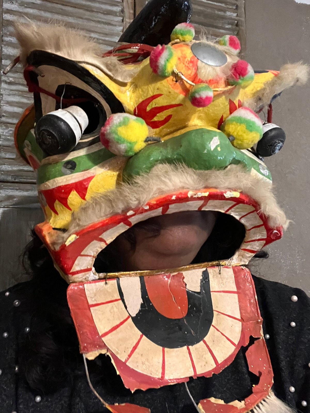 Vintage chinese papier mache parade masker hoofdtooi dans, Ophalen of Verzenden