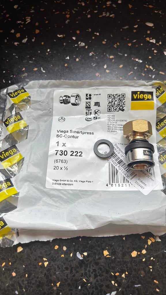 730222 Viega Smartpress 2-delig 20 x 1/2” bi.dr, Ophalen of Verzenden, Nieuw, Koper, Overige typen