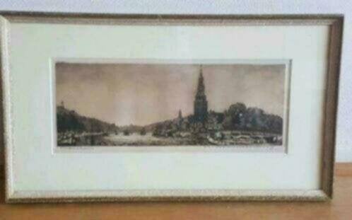 Ets Cornelis Brandenburg Amsterdam Oude Schans gesigneerd, Antiek en Kunst, Ophalen