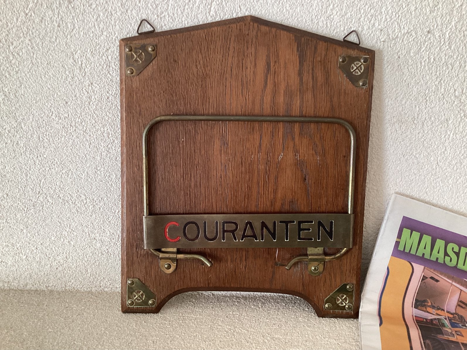 Antiek Lektuur/Couranten Rek. Hout met Messing Beslag., Gebruikt, Inklapbaar, Art deco, Ophalen of Verzenden