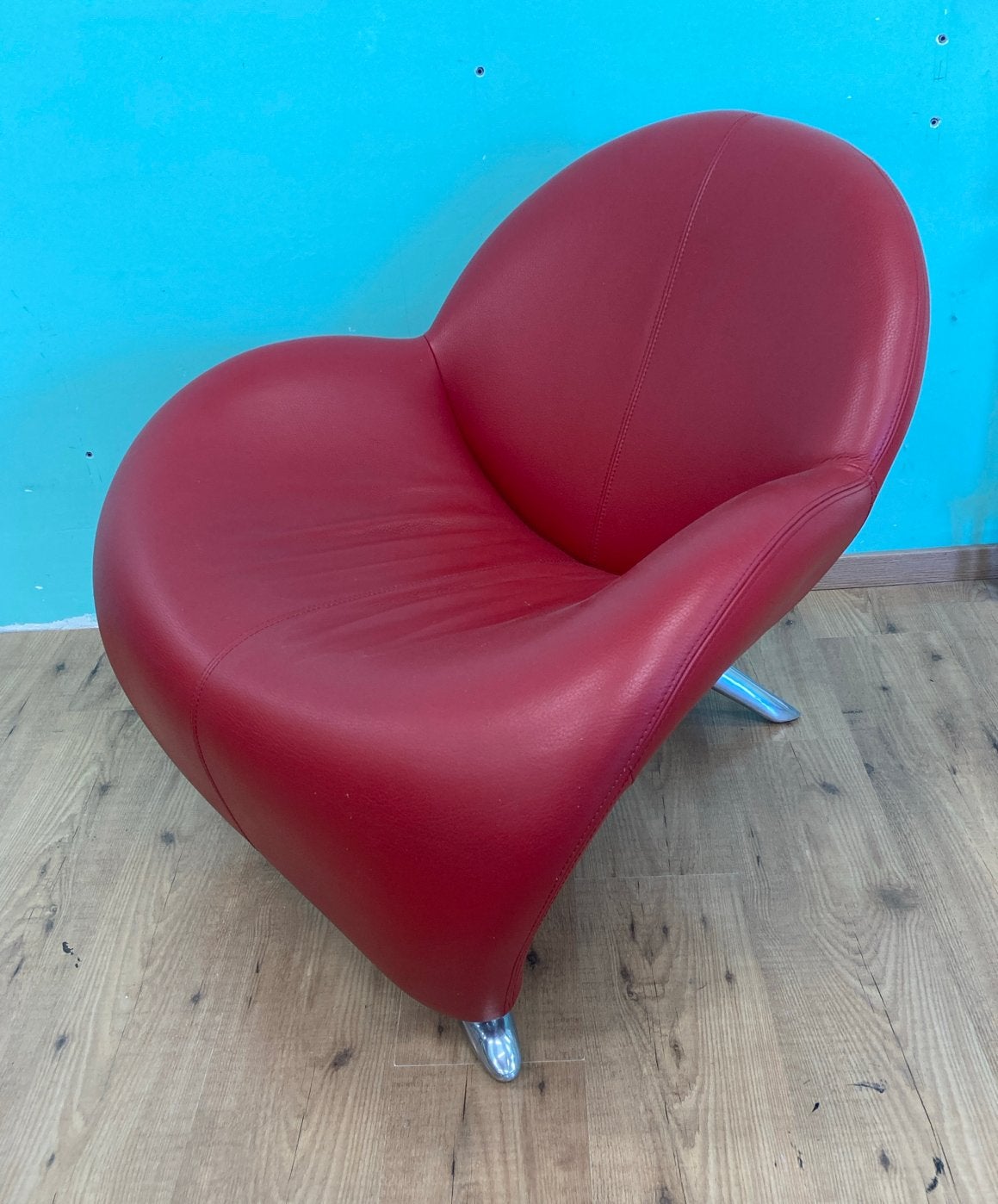 Leolux Papageno Fauteuil - Rood Leer, Ophalen, Gebruikt, 50 tot 75 cm, Leer