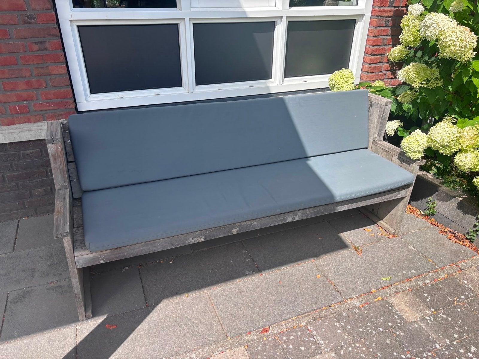 Steigerhouten tuinbank met kussens, Tuin en Terras, Ophalen, Gebruikt, Hout