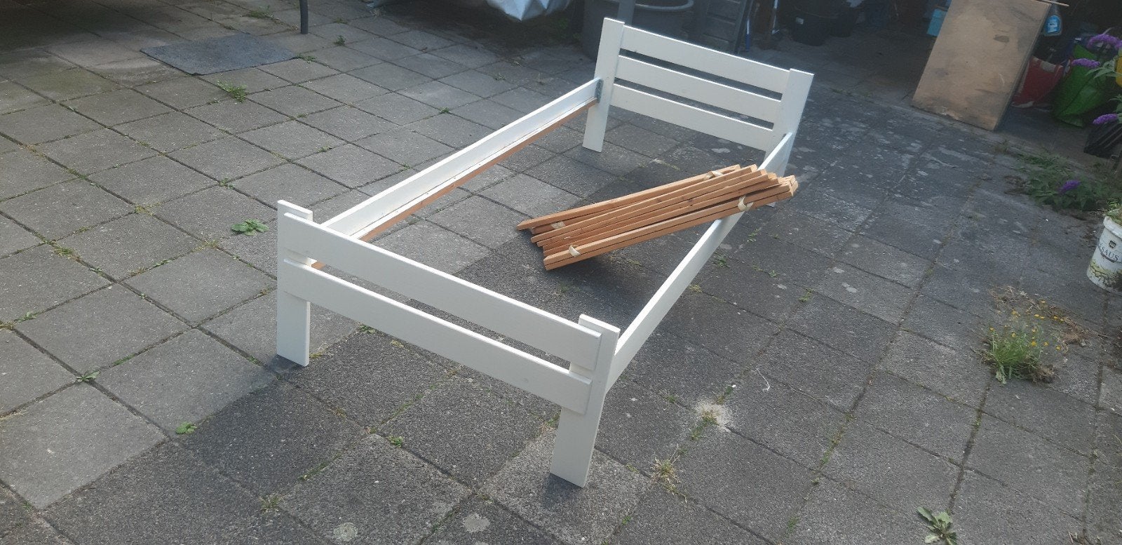 Eenpersoonsbed wit met lattenbodem, Gebruikt, Eenpersoons, Wit, 80 cm