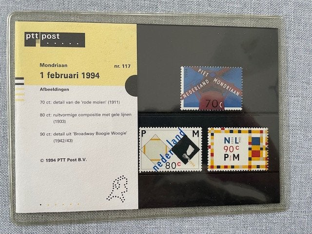 Postzegelmapje PZM117 - 50e sterfdag Piet Mondriaan 1994, Ophalen of Verzenden, Postfris, Overige thema's