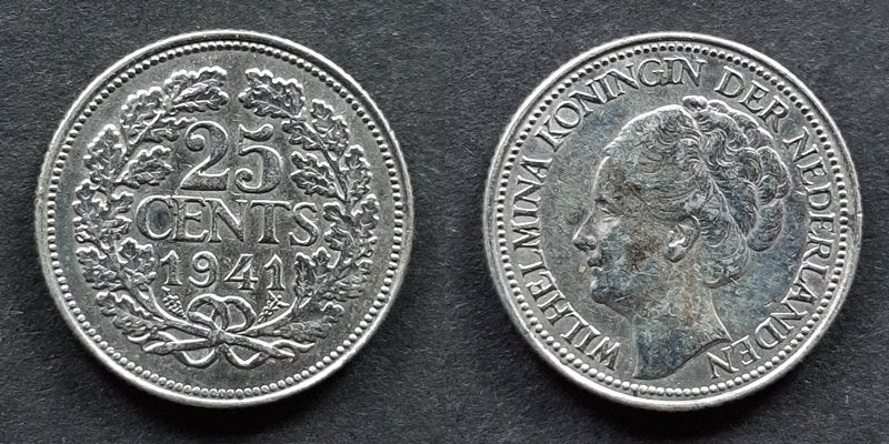25 cent 1941 zilver, Pr, Postzegels en Munten, Munten | Nederland, Verzenden, Koningin Wilhelmina, 25 cent, Zilver