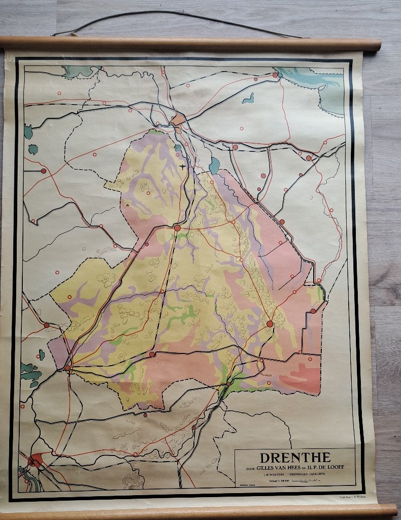 Landkaart Drenthe, Boeken, Atlassen en Landkaarten, Gelezen, Ophalen of Verzenden, Landkaart, 1800 tot 2000