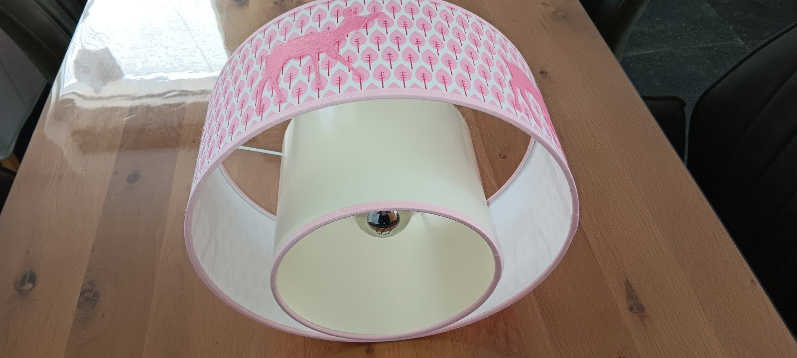 Roze lampenkap met herten voor kinderkamer of babykamer, Ophalen, 25 tot 50 cm, Overige kleuren, Kinderkamer, speels, modern