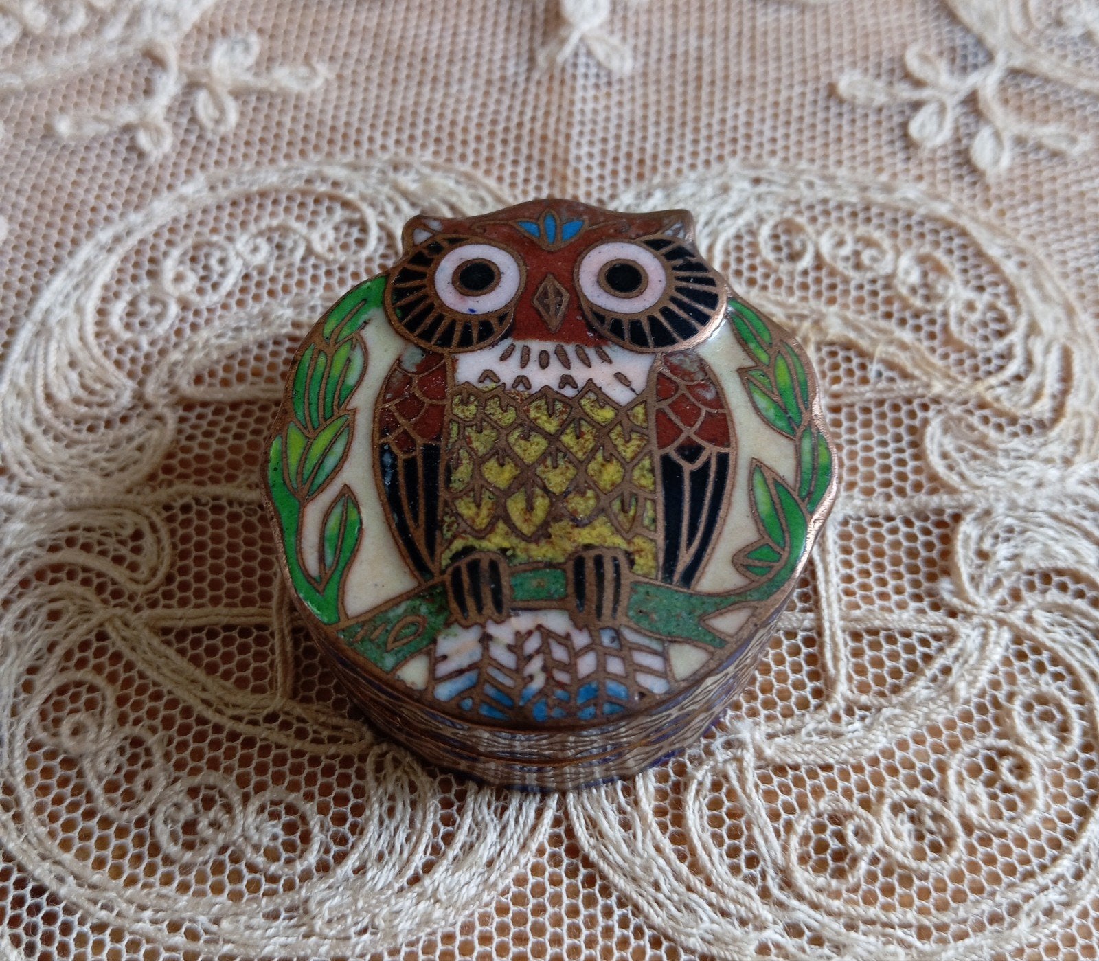 Antiek Chinees Cloisonné Doosje met Uil - Jaren '20, Ophalen of Verzenden