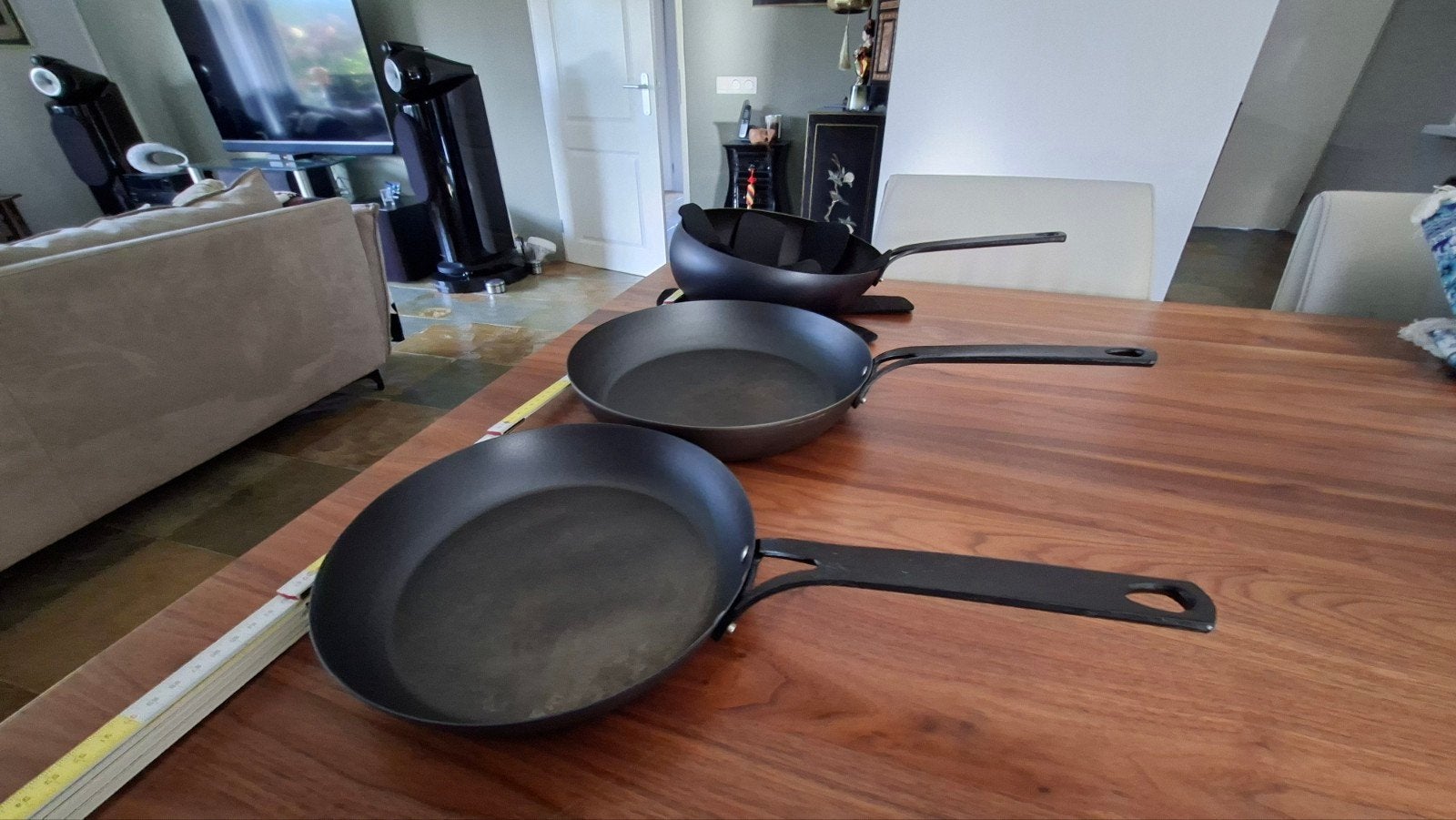 Set van 3 BK pannen, inclusief grote wokpan, Gebruikt, Antiaanbaklaag, BK, Pannenset