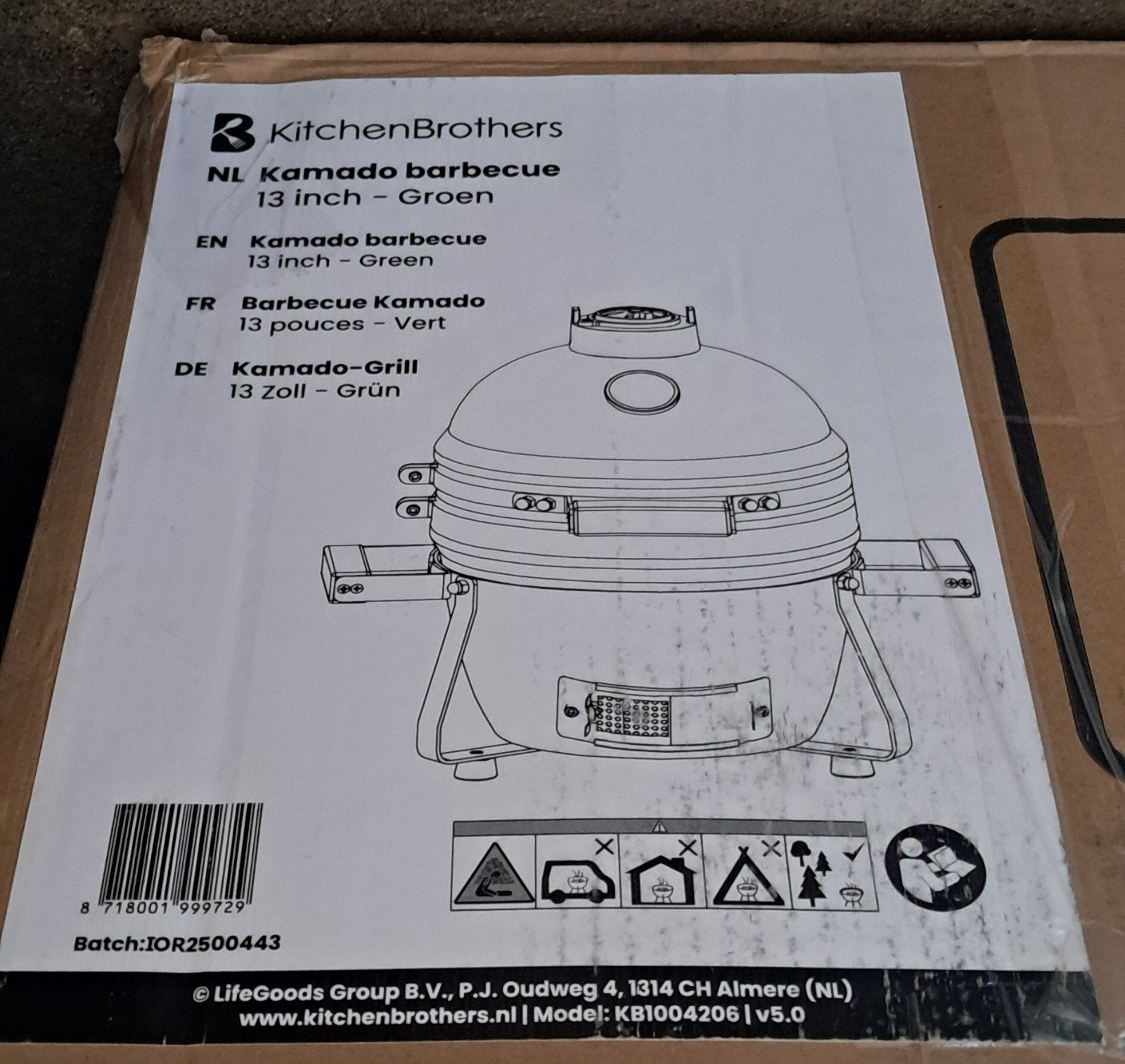 KitchenBrothers Kamado barbecue 13 inch - Groen (beschadigd), Ophalen of Verzenden, Gebruikt, KitchenBrothers