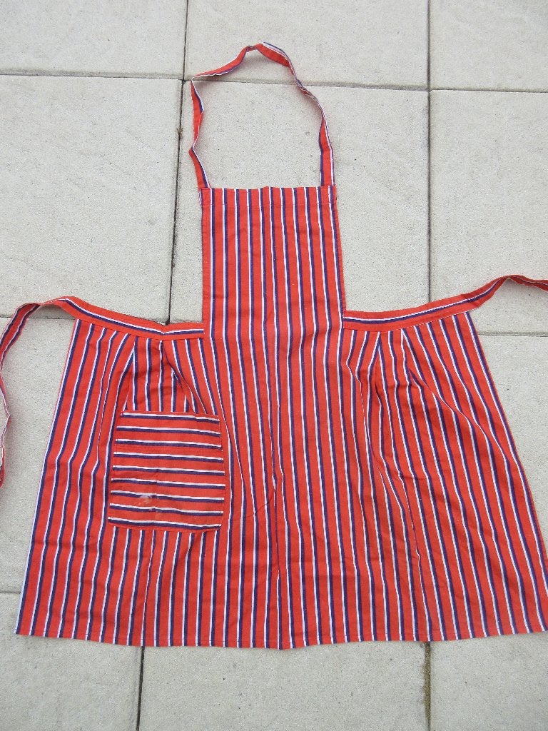 Vintage oranje gestreept schort, Ophalen of Verzenden, Gebruikt, Oranje