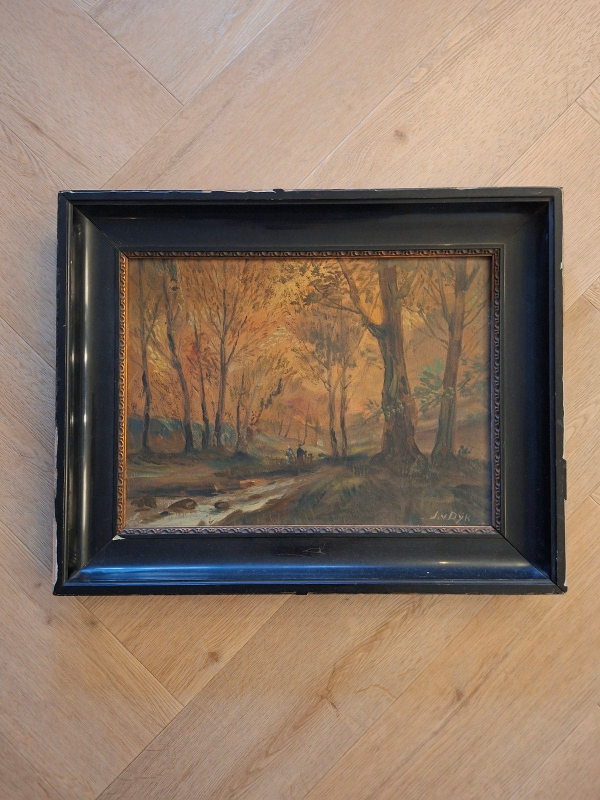 Schilderij 'Herfstbos' gesigneerd J. van Dijk, Ophalen, Doek, Realistisch, Landschap