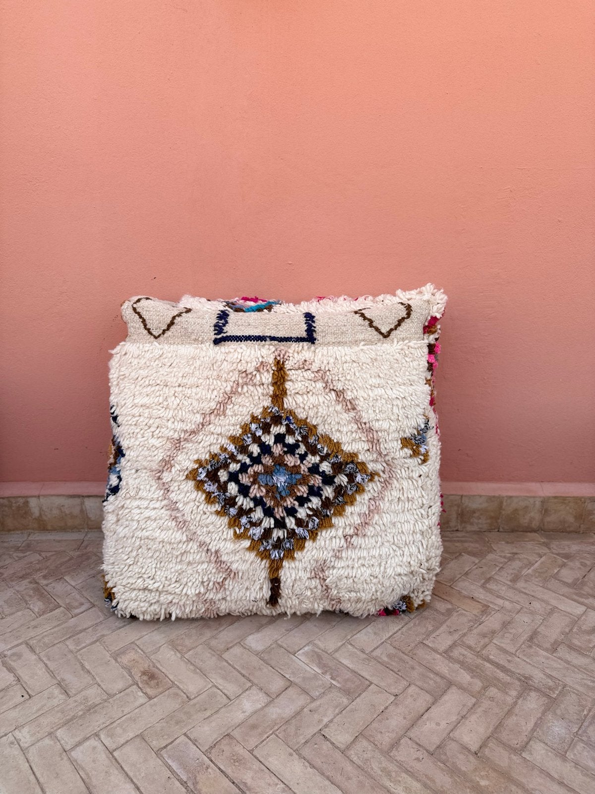 Azilal Poef - Ecru, Multicolor - 70x70 cm, Meerkleurig, Vierkant, Ophalen of Verzenden, Handgemaakt