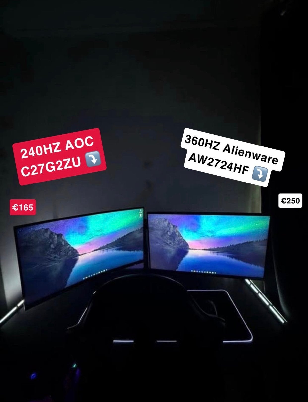 NU WEG!!!!!!!! Alienware 360Hz + AOC 240Hz incl. monitorarm, Computers en Software, Monitoren, Gaming, IPS, Curved, Ophalen of Verzenden