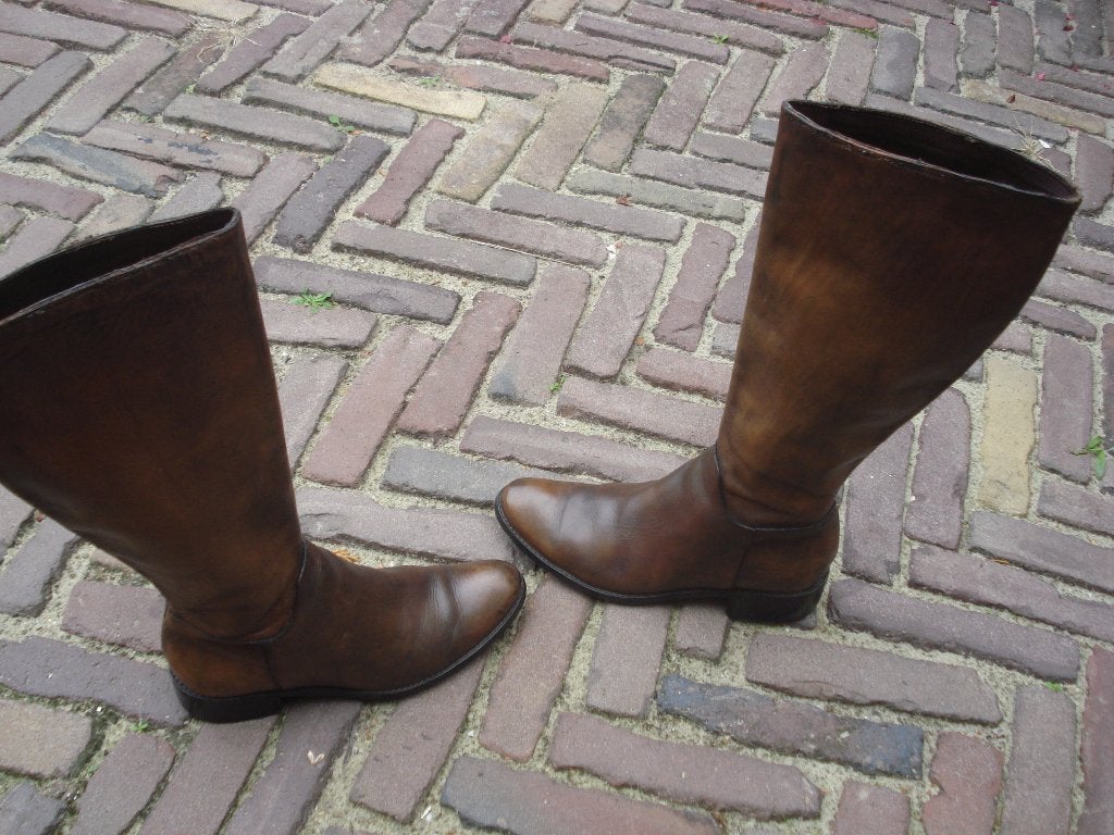GRATIS VERZENDEN LUXE GEVLAMDE LEREN VINTAGE LAARZEN 37, Hoge laarzen, Overige kleuren, Vintage Dressing, Verzenden