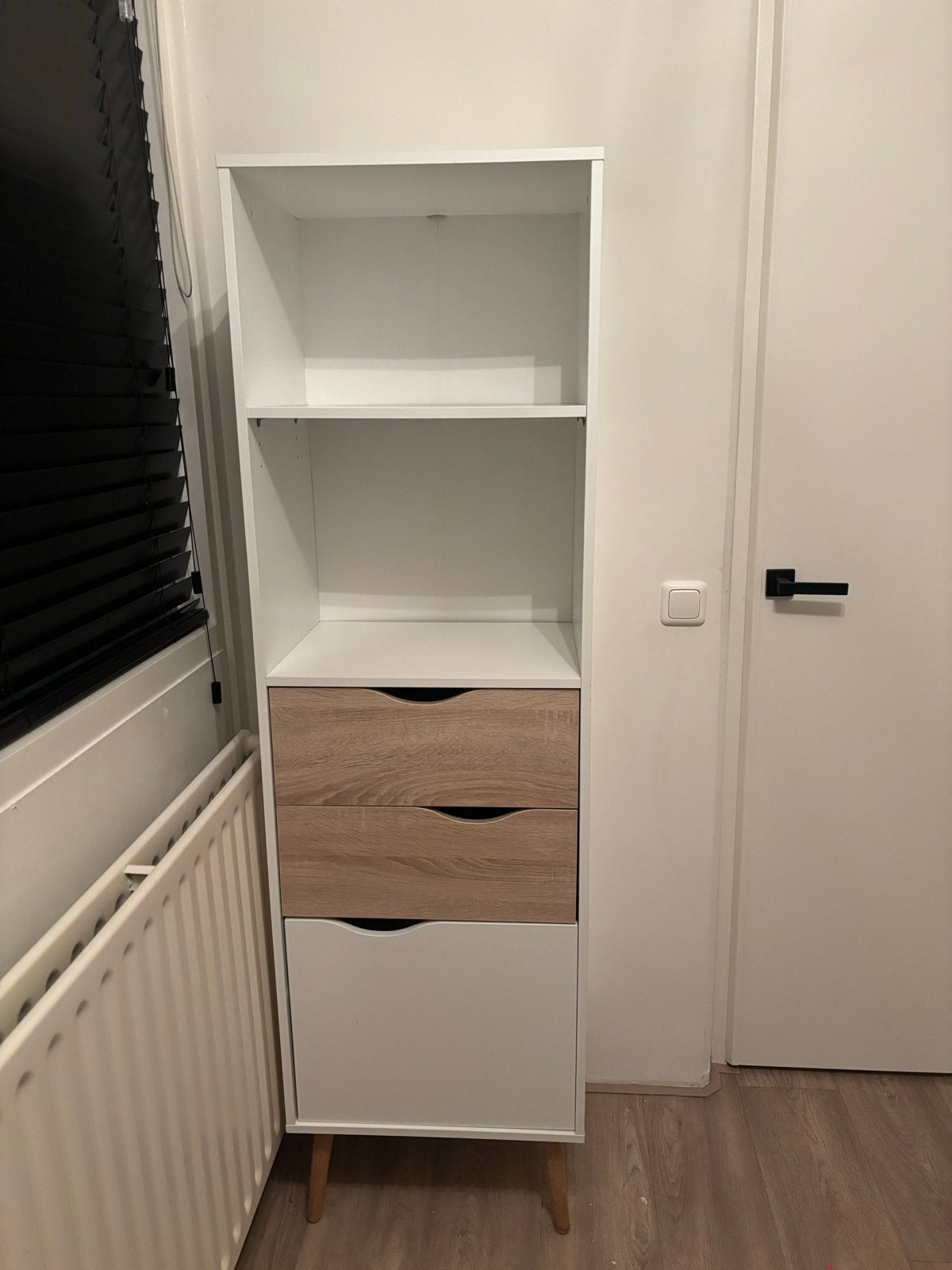 Boekenkast Delta wit/eikenkleur - 171x50x39 cm, Ophalen, Gebruikt, 50 tot 100 cm, Met lade(s)