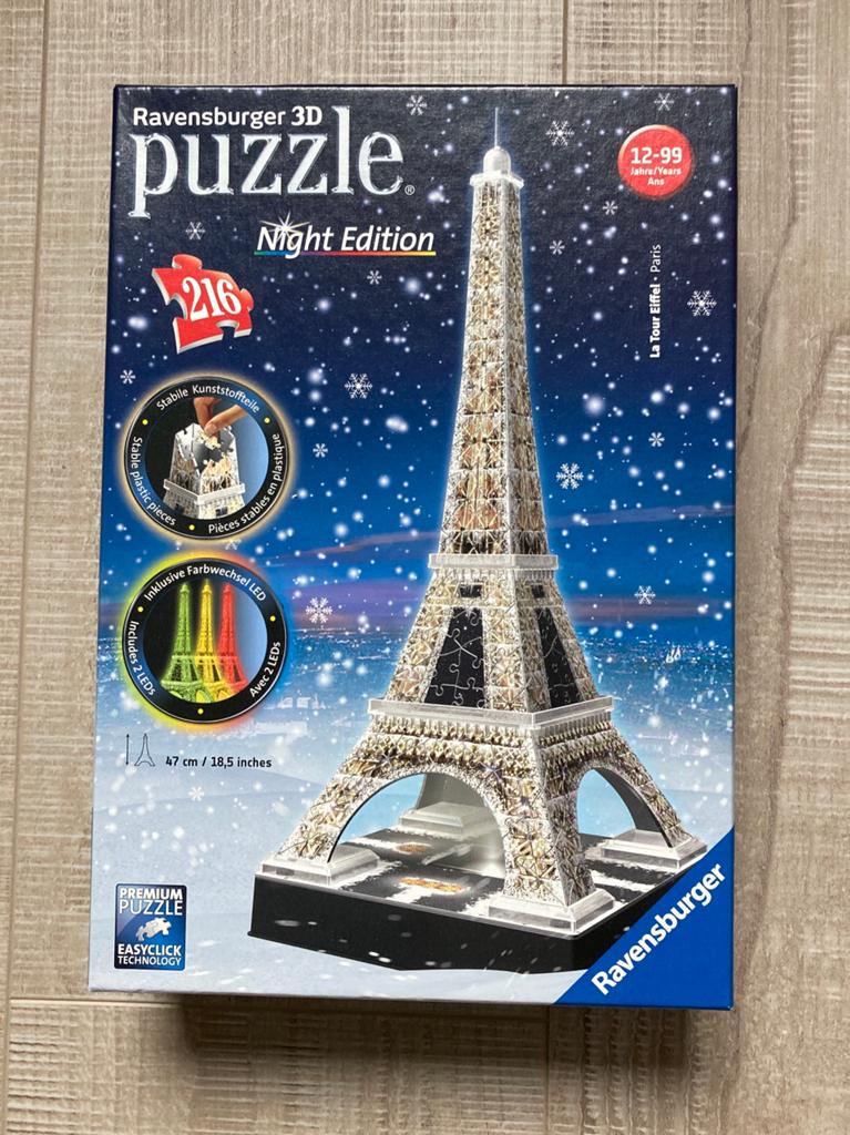 Ravensburger 3D puzzel Eiffeltoren night edition., Ophalen of Verzenden, Minder dan 500 stukjes, Zo goed als nieuw, Rubik's of 3D-puzzel
