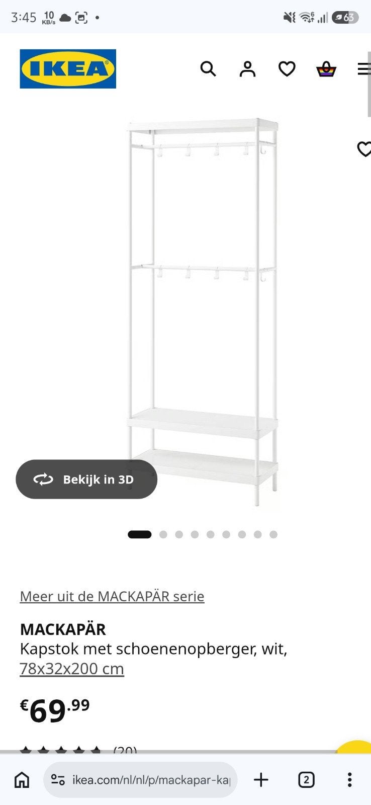 IKEA MACKAPÄR Kapstok met schoenenopberger, wit, Huis en Inrichting, Woonaccessoires | Kapstokken, Ophalen, Zo goed als nieuw