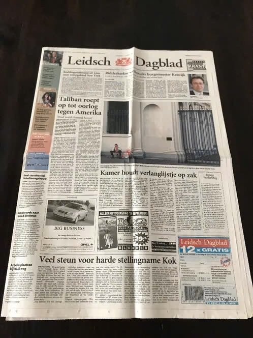 Leidsch Dagblad 18 sept 2001 Taliban roept op tot oorlog, Verzamelen, Ophalen of Verzenden, 1980 tot heden, Krant