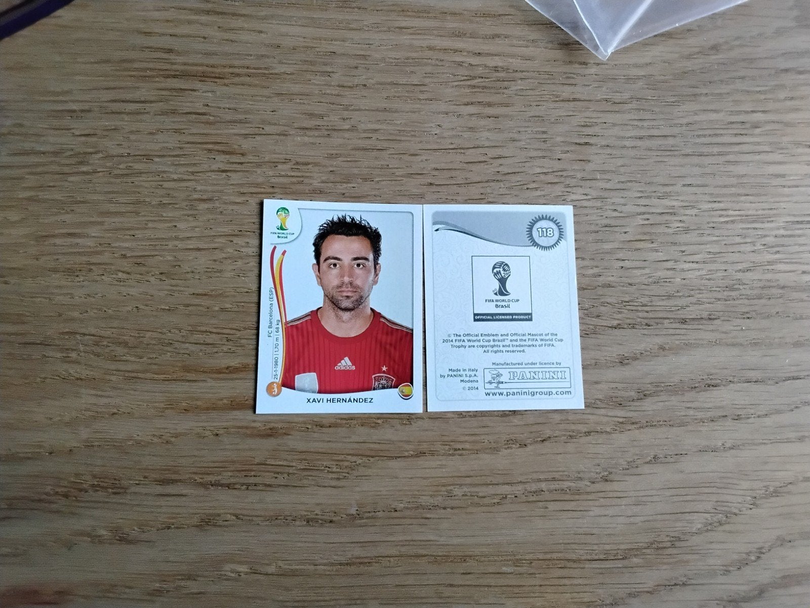 Panini Sticker Xavi Hernández Spanje WK 2014, Ophalen of Verzenden, Zo goed als nieuw, Poster, Plaatje of Sticker