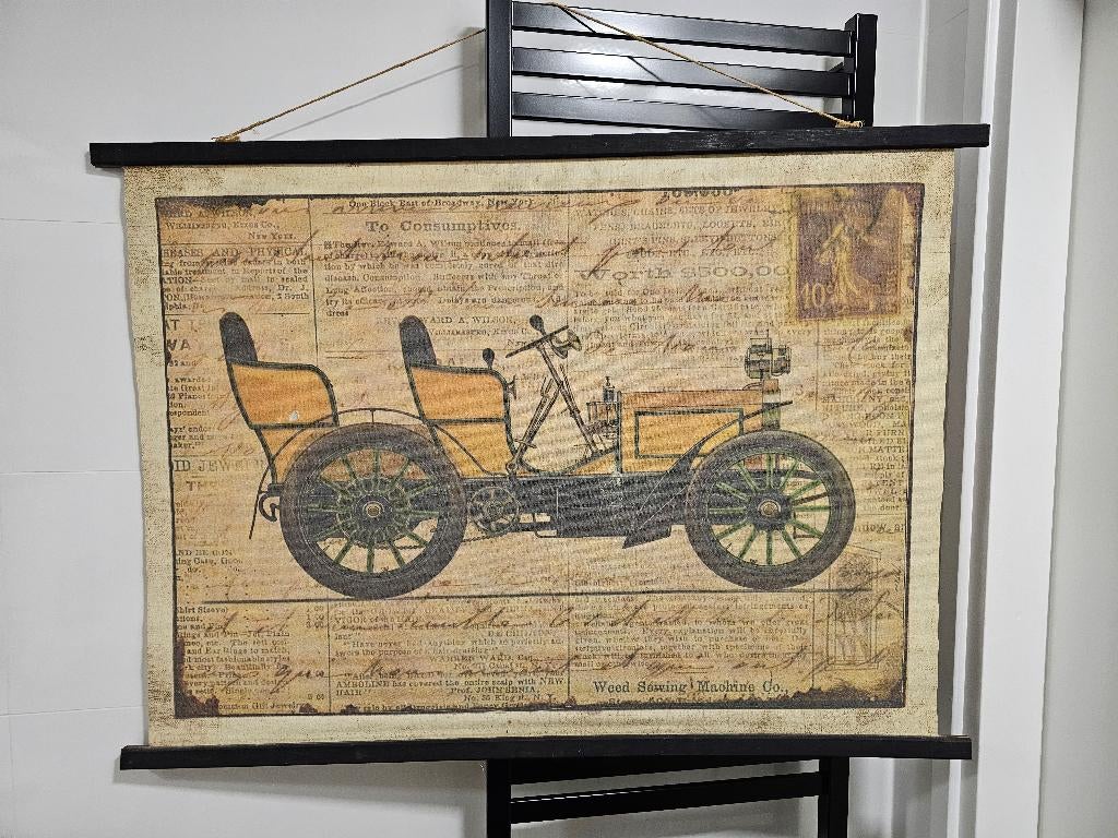 LEUK WANDKLEED met OLDTIMER AUTO, Huis en Inrichting, Woonaccessoires | Wanddecoraties, Ophalen, Gebruikt, Industrieel, 76 cm