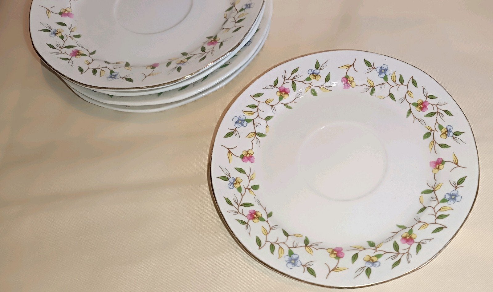 5 Vintage Porseleinen Schoteltjes – L. Dake & Zn Amsterdam –, Vintage, Ophalen of Verzenden, Zo goed als nieuw, Bord(en)