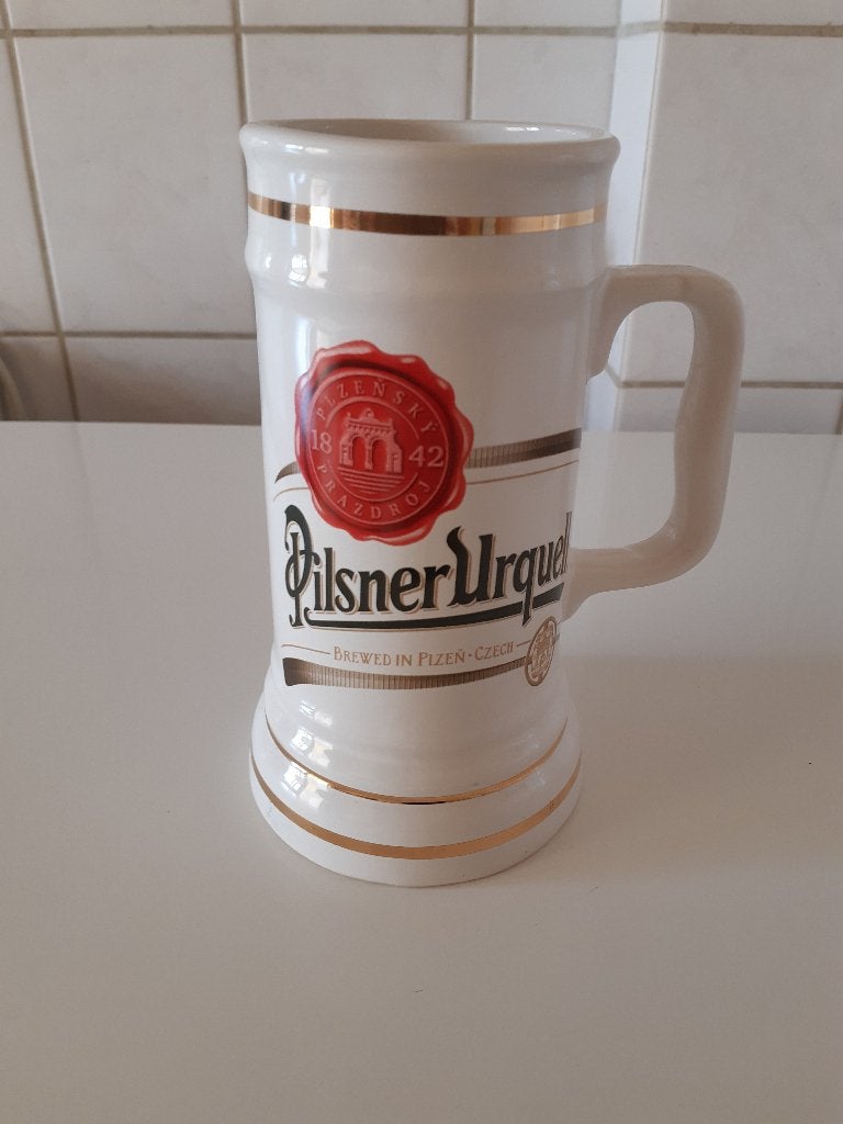 Vintage Pilsner Urquell Bierpul - Tsjechisch porselein, Ophalen of Verzenden, Zo goed als nieuw, Pul(len), Overige merken