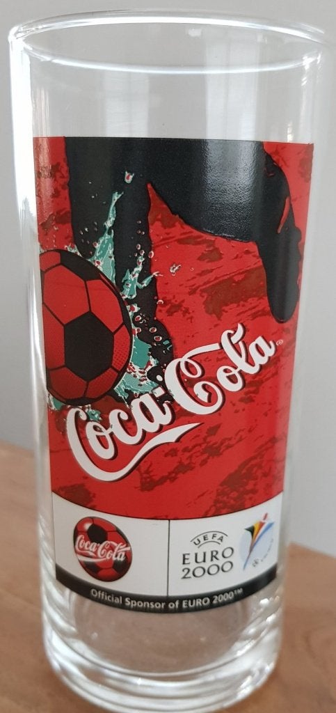 UEFA Coca-Cola glas Euro 2000 - met speelschema - IZGST, Ophalen of Verzenden, Zo goed als nieuw, Frisdrankglas