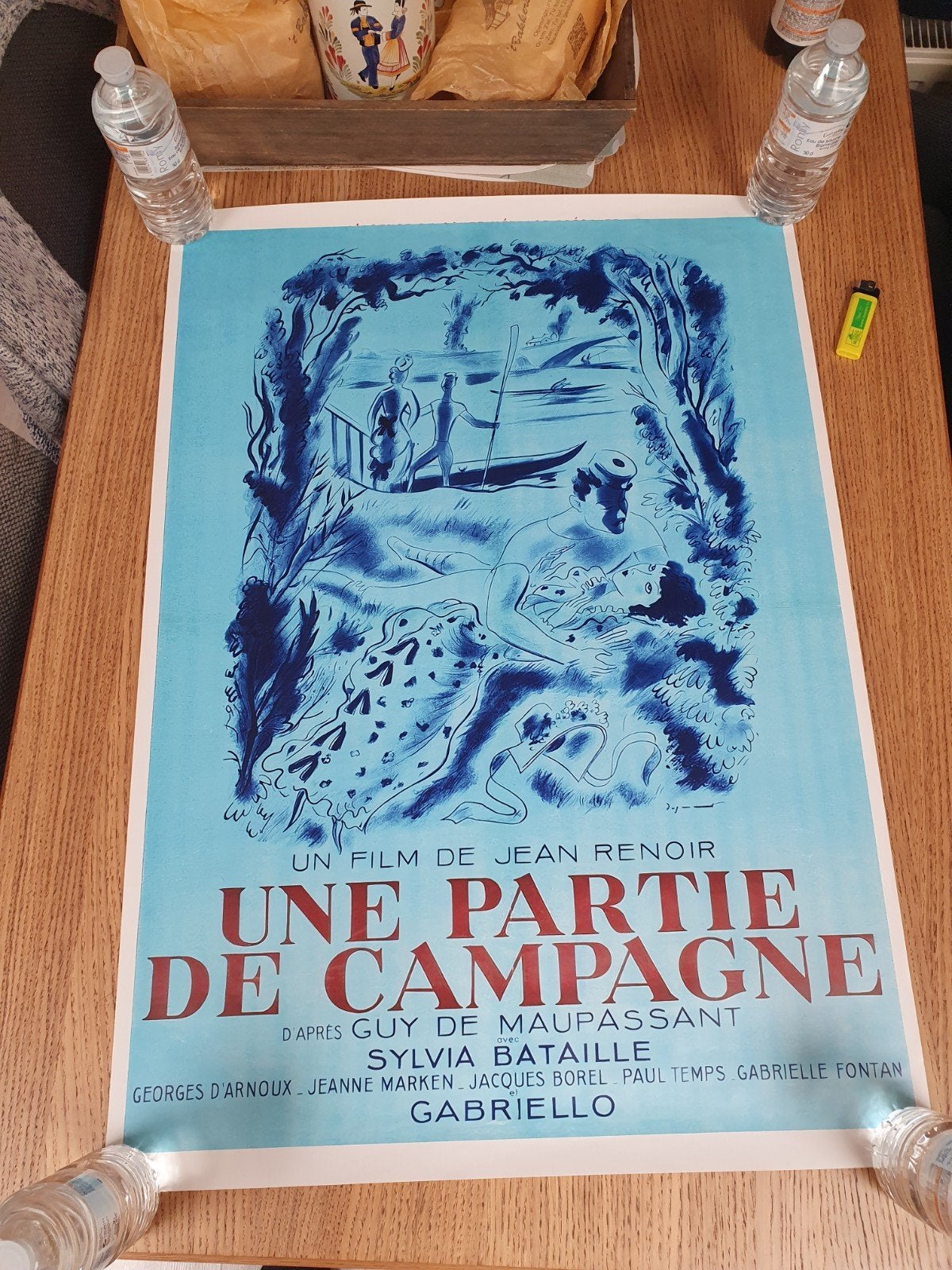 Vintage Franse Filmposter 'Une Partie de Campagne' 84 op 60, Deurposter of groter, Rechthoekig Liggend, Nieuw, Ophalen of Verzenden