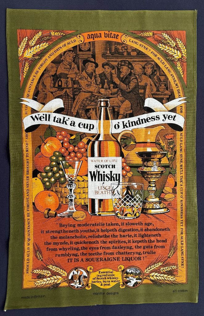 Schotse whisky theedoek Auld Lang Syne, Verzamelen, Verzenden, Zo goed als nieuw, Gebruiksvoorwerp