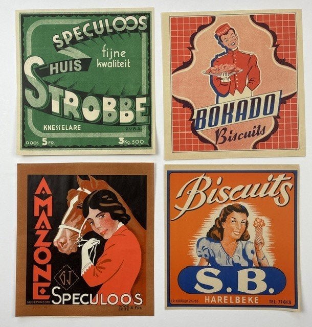 8 oude boxtops voor koekblikken 1930-1950, Ophalen of Verzenden, Gebruikt, Reclamebord