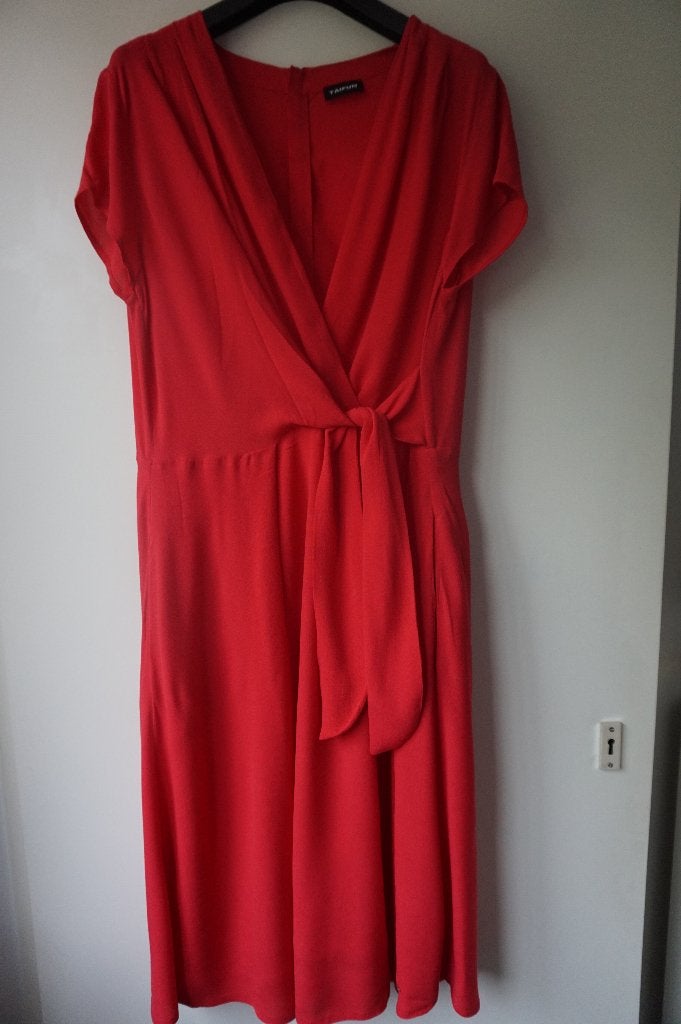 Taifun lange jurk roze - rood / wikkeljurk overslag maat 44, Kleding | Dames, Maat 42/44 (L), Ophalen of Verzenden, Zo goed als nieuw