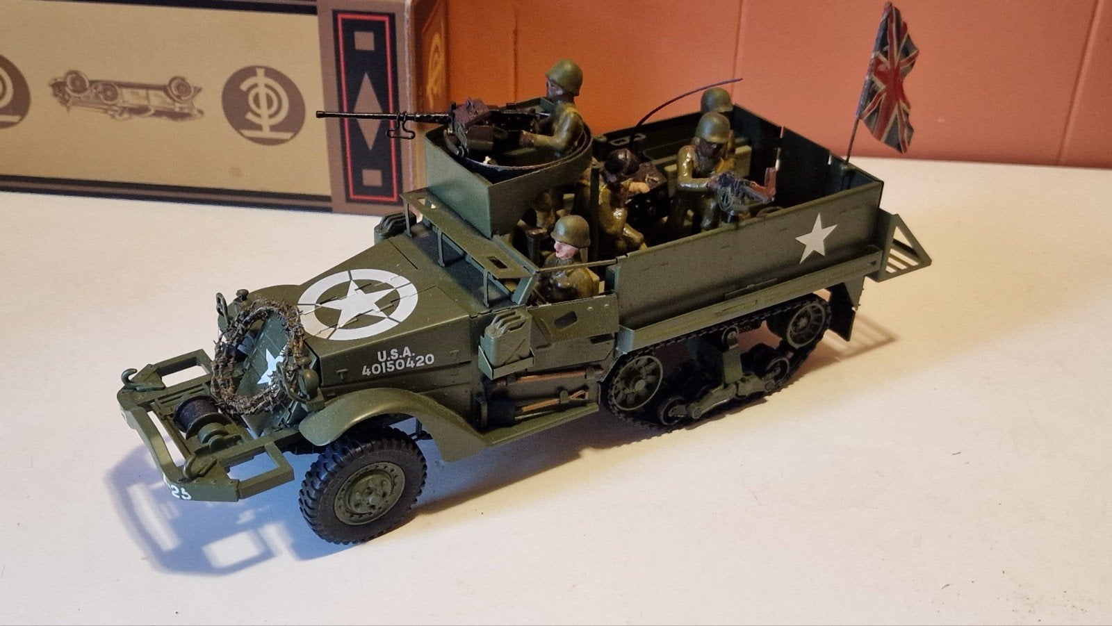 Grote White Halftrack US army met lineol elastolin figuren, Ophalen of Verzenden