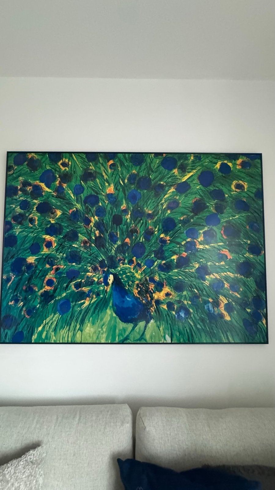 Schilderij Pauw - Levendige kleuren voor uw interieur, Ophalen of Verzenden, Olieverf, Textiel, Dieren