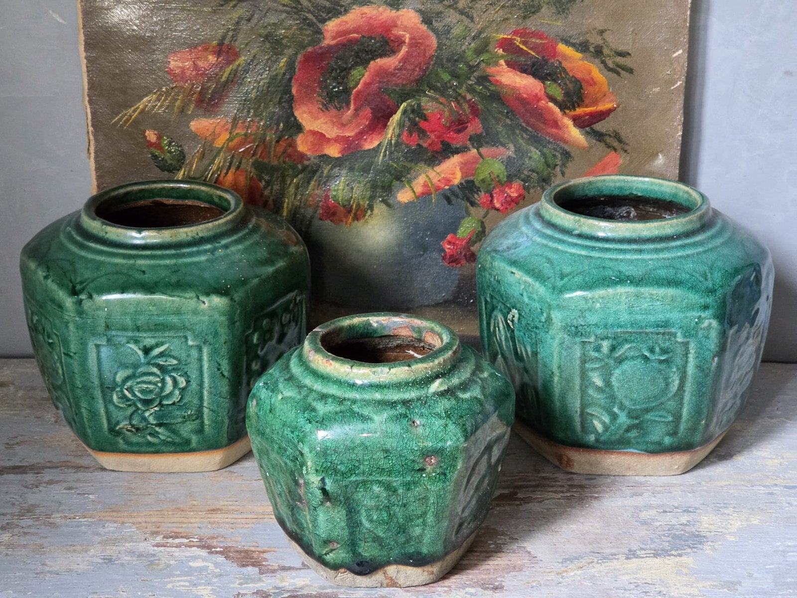 Set antieke gemberpotten, Antiek en Kunst, Curiosa en Brocante, Ophalen of Verzenden
