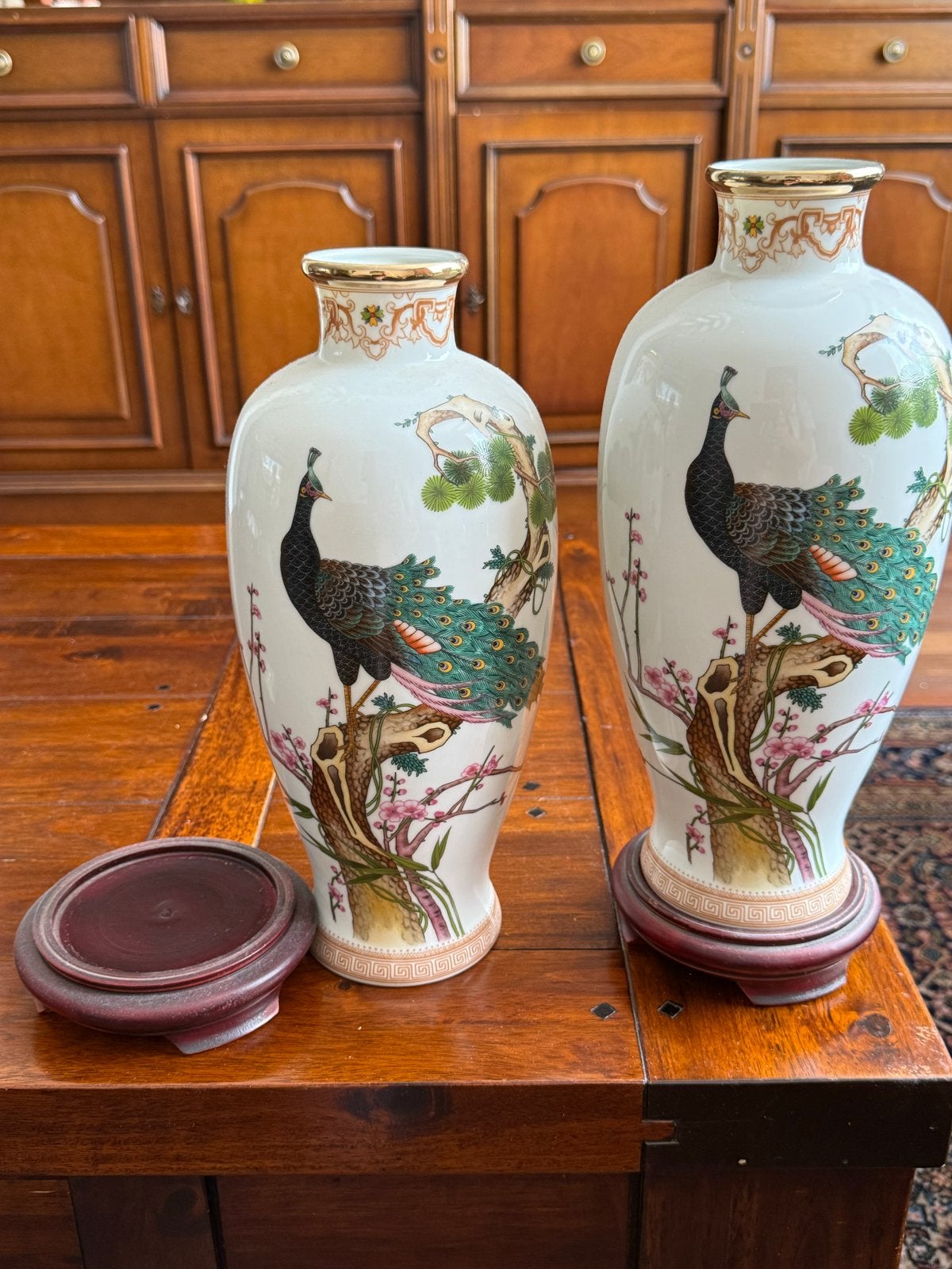 Set van 2 Chinese vazen met pauwen en bloesemdecor, Ophalen