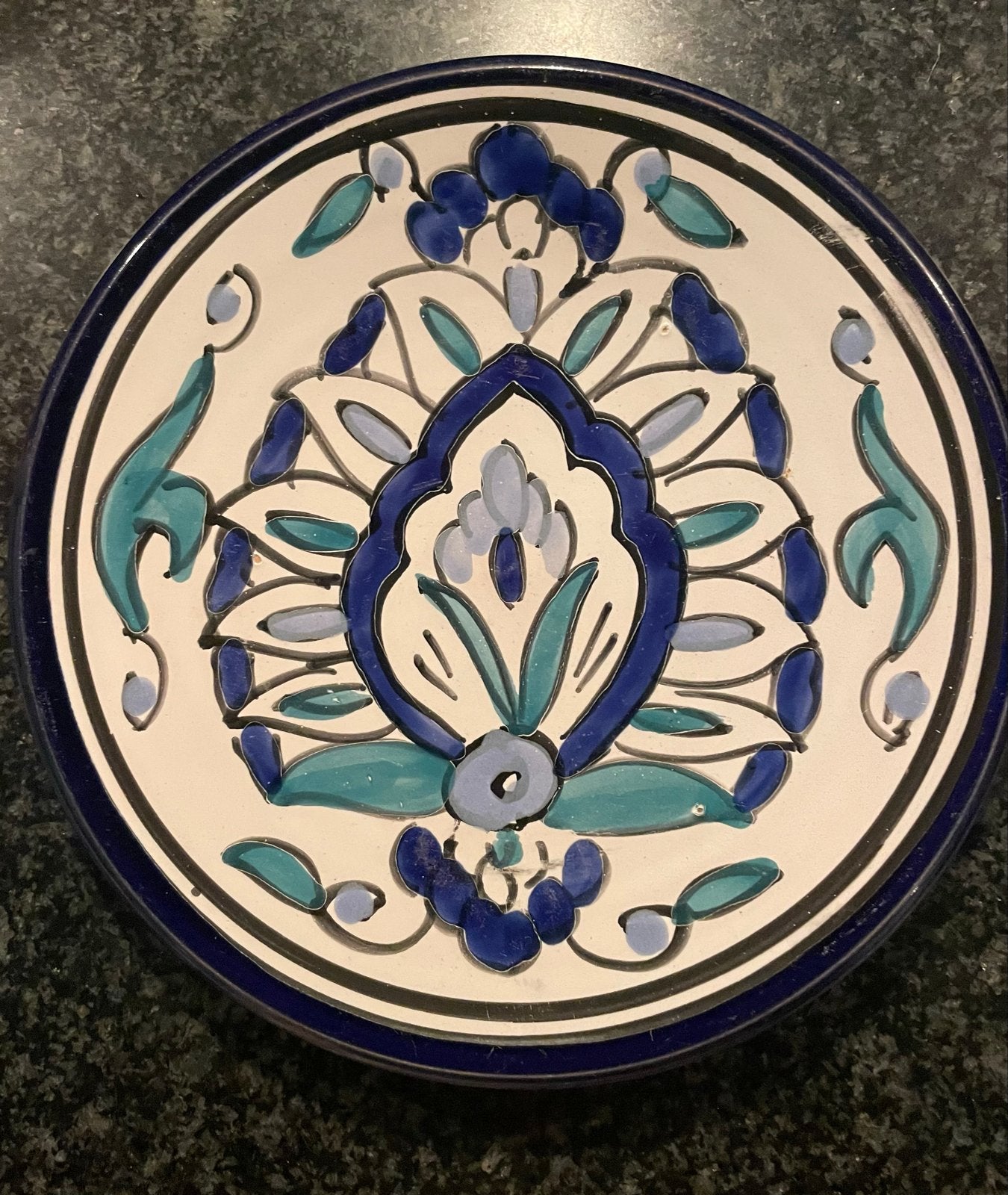 Handgemaakt Wandbordje - Keramiek met Blauw/Groen Patroon, Ophalen of Verzenden