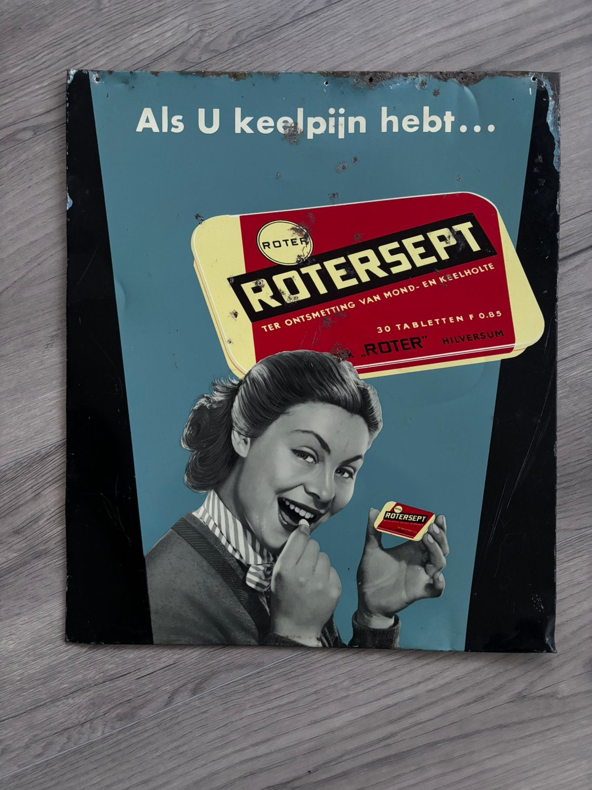 Superleuk oud blikken bord Rotersept, Ophalen of Verzenden, Zo goed als nieuw, Reclamebord