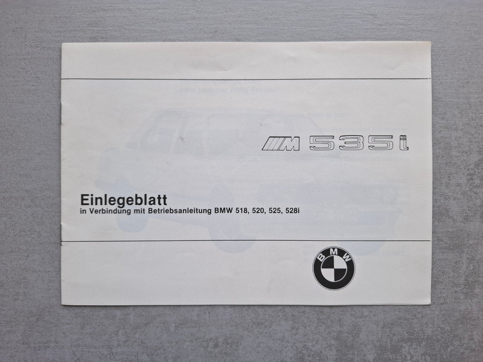 BMW M 535i 'Einlegeblatt' handleiding - 1980, Ophalen of Verzenden