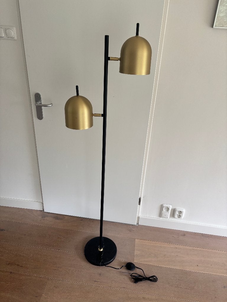 Van de Heg Dome vloerlamp 2-lichts zwart/goud – nieuw, Ophalen, Nieuw, E27 (groot), 150 tot 200 cm