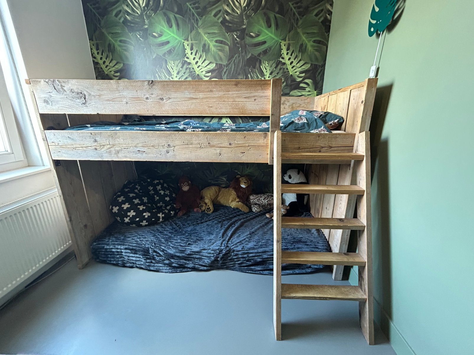 Halfhoogslaper steigerhout met bureau en kidsdepot stoel, Ophalen, Gebruikt, Halfhoogslaper