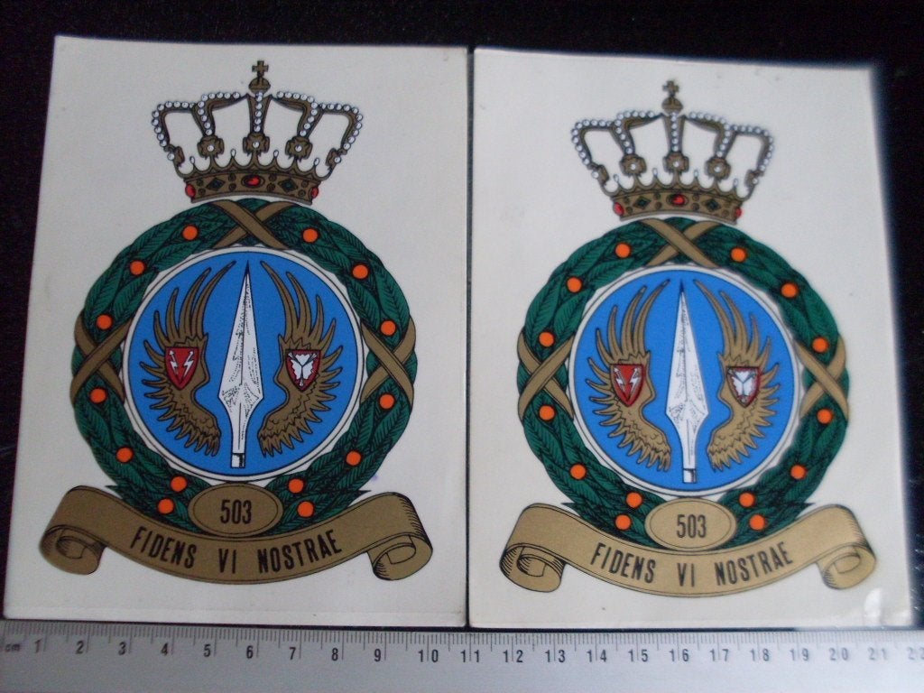 2x ruit sticker squadron 503 fidens vi nostrae logo embleem, Verzamelen, Verzenden, Zo goed als nieuw, Bedrijf of Vereniging