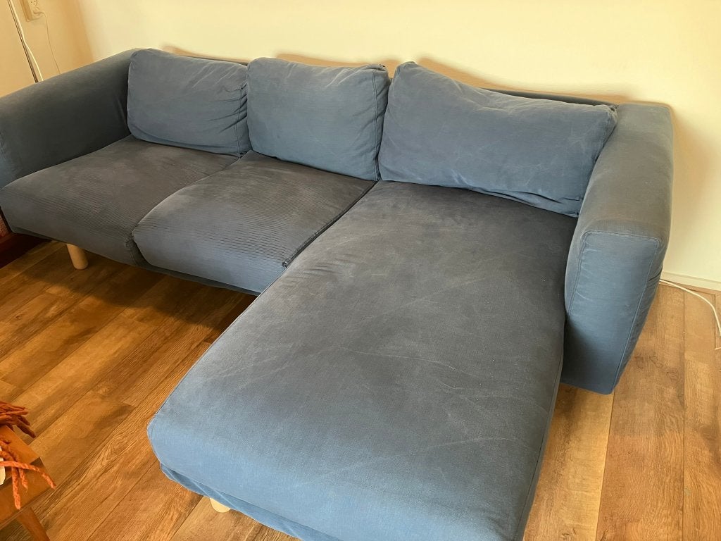 Donkerblauwe 2-zitsbank met chaise longue IKEA Norsborg, Ophalen, Gebruikt, Driepersoons, 75 tot 100 cm