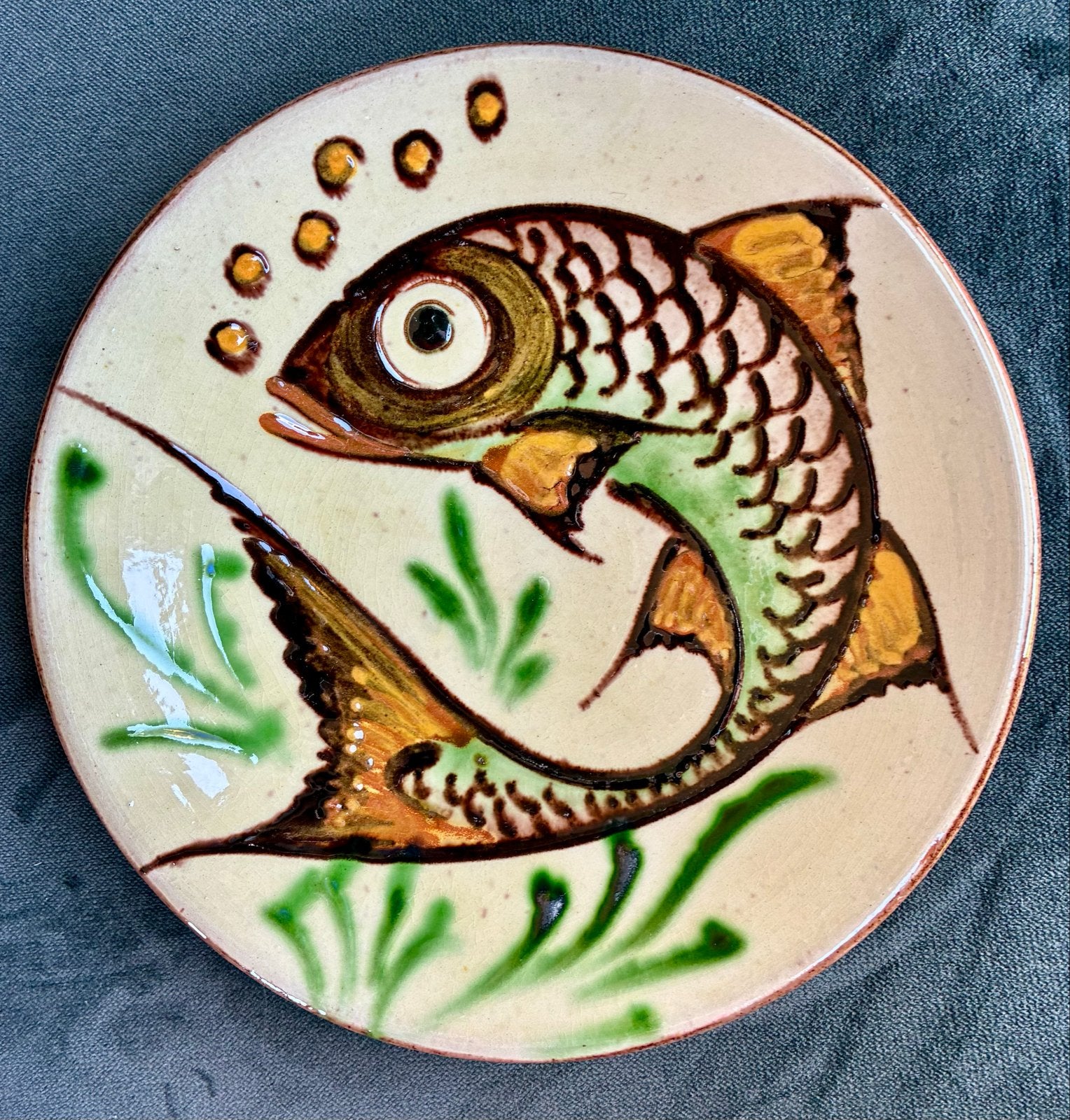 Vintage Wandbord Puigdemont met Visdecor - 24 cm, Ophalen of Verzenden