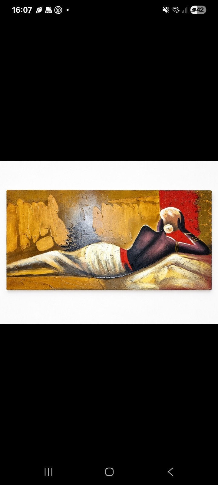 Schilderij Afrikaanse vrouw, 140x70 cm, zeer goede staat, Ophalen, Textiel, Handgeschilderd, Figuren