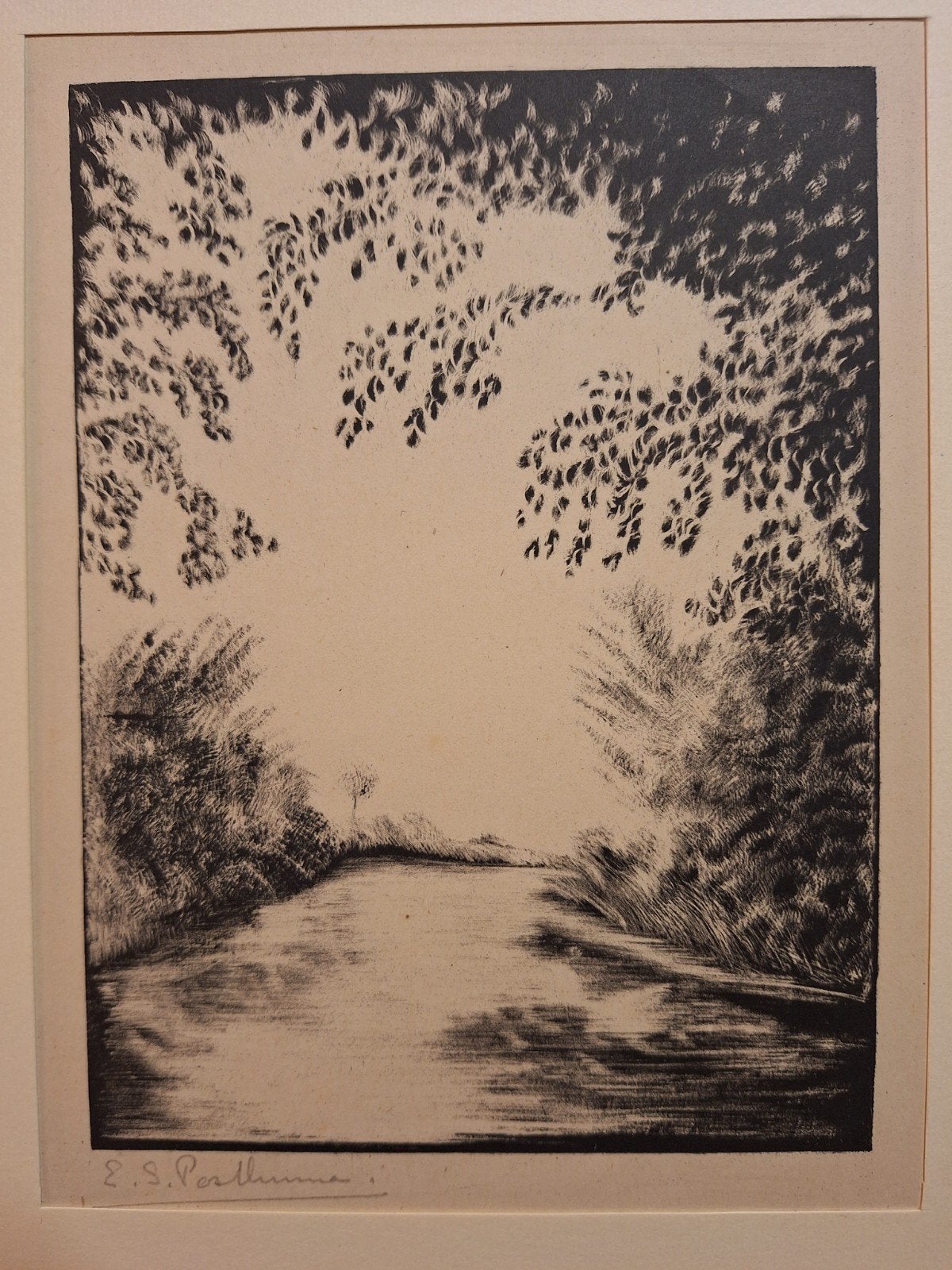 Lithografie van E.S. Posthuma - Landschap met water, Antiek en Kunst, Kunst | Litho's en Zeefdrukken, Lithografie, Gesigneerd