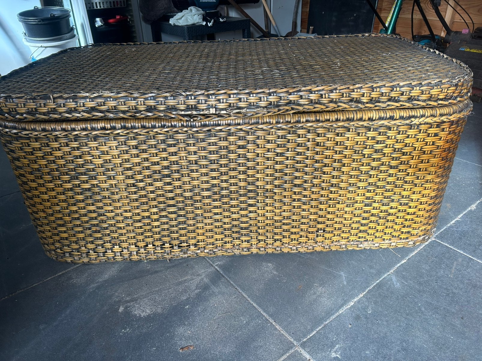 Grote vintage Birma rieten mand 128 cm, Ophalen, Zo goed als nieuw, 100 tot 150 cm
