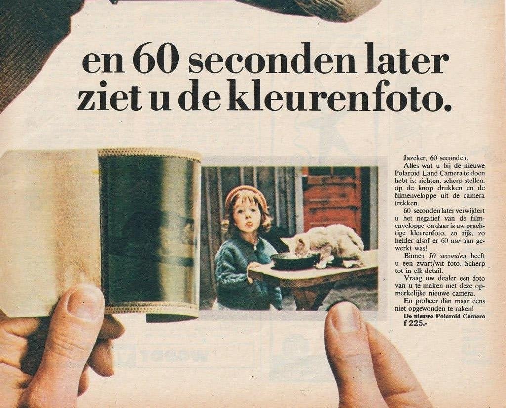 Retro reclame 1966 Polaroid Land camera meisje & poes, Verzenden, Overige typen