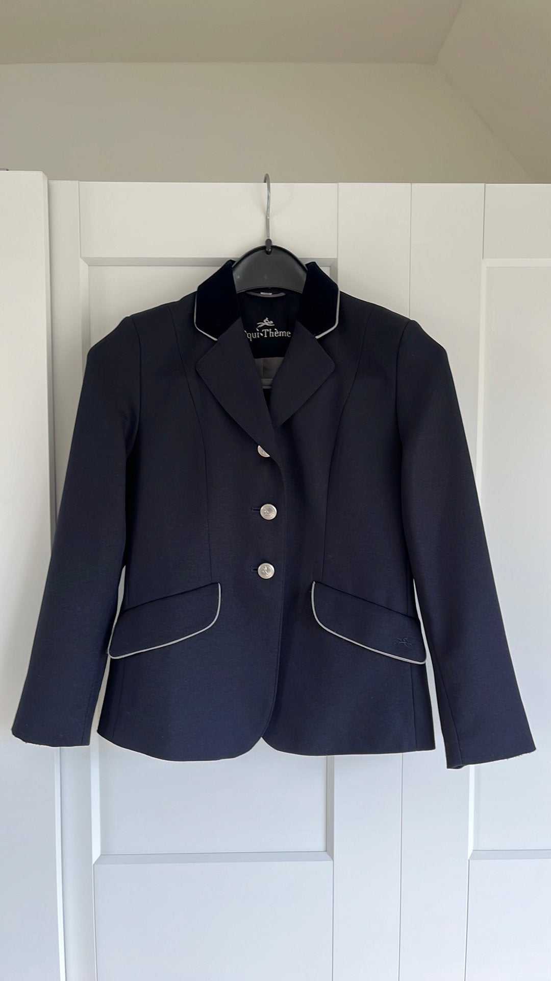 Wedstrijdjasje maat 140 Equi-Theme, Dieren en Toebehoren, Paardrijkleding, Ophalen, Blauw, Gebruikt, Kinderen